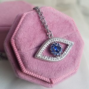 Swarovski Elements Platinum Plated Symbolic Large Evil Eye Necklace NEW